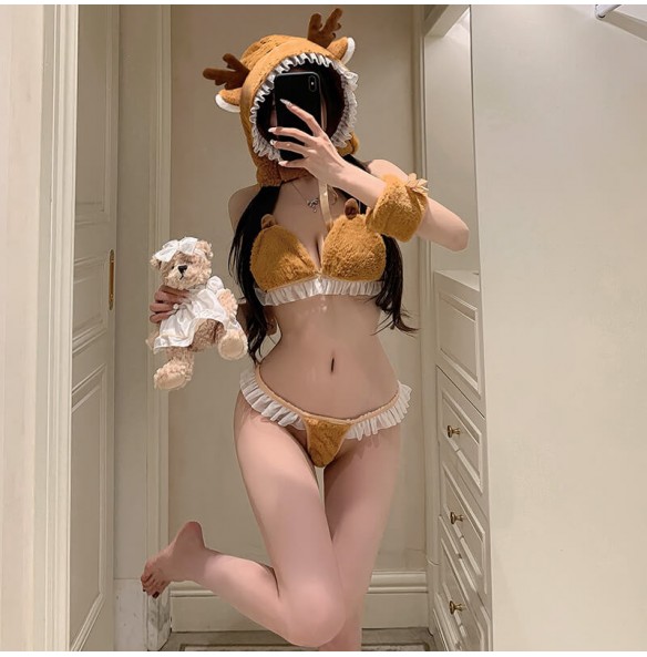FEE ET MOI - Fluffy Deer Fantasy Bikini Set (Brown - White) FEE ET MOI - Fluffy Deer Fantasy Bikini Set (Brown - White)
